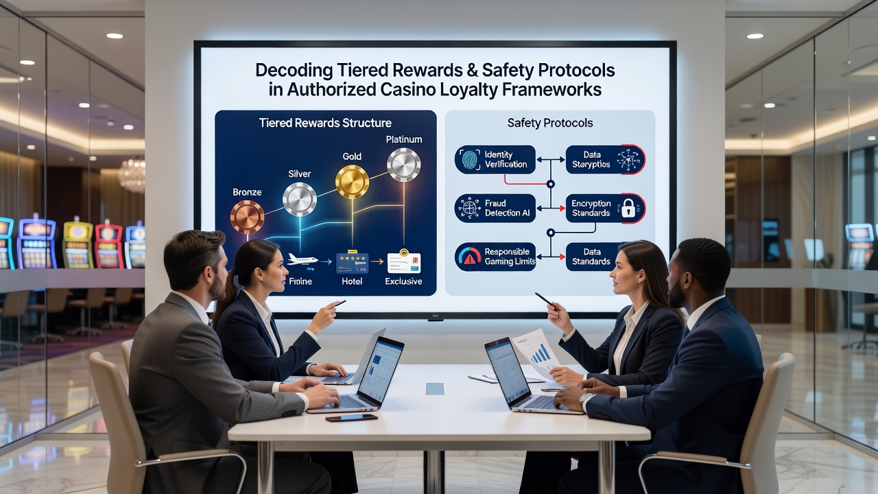 Diagram van veiligheidsprotocollen in casino loyaliteitsprogramma's met niveaus, limieten en verificatiestappen