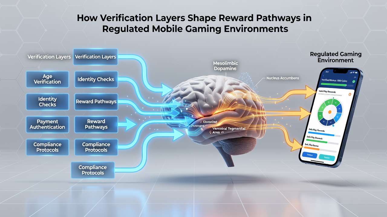 Mobiele interface met verificatieproces en beloningsdashboard in gereguleerde gaming apps