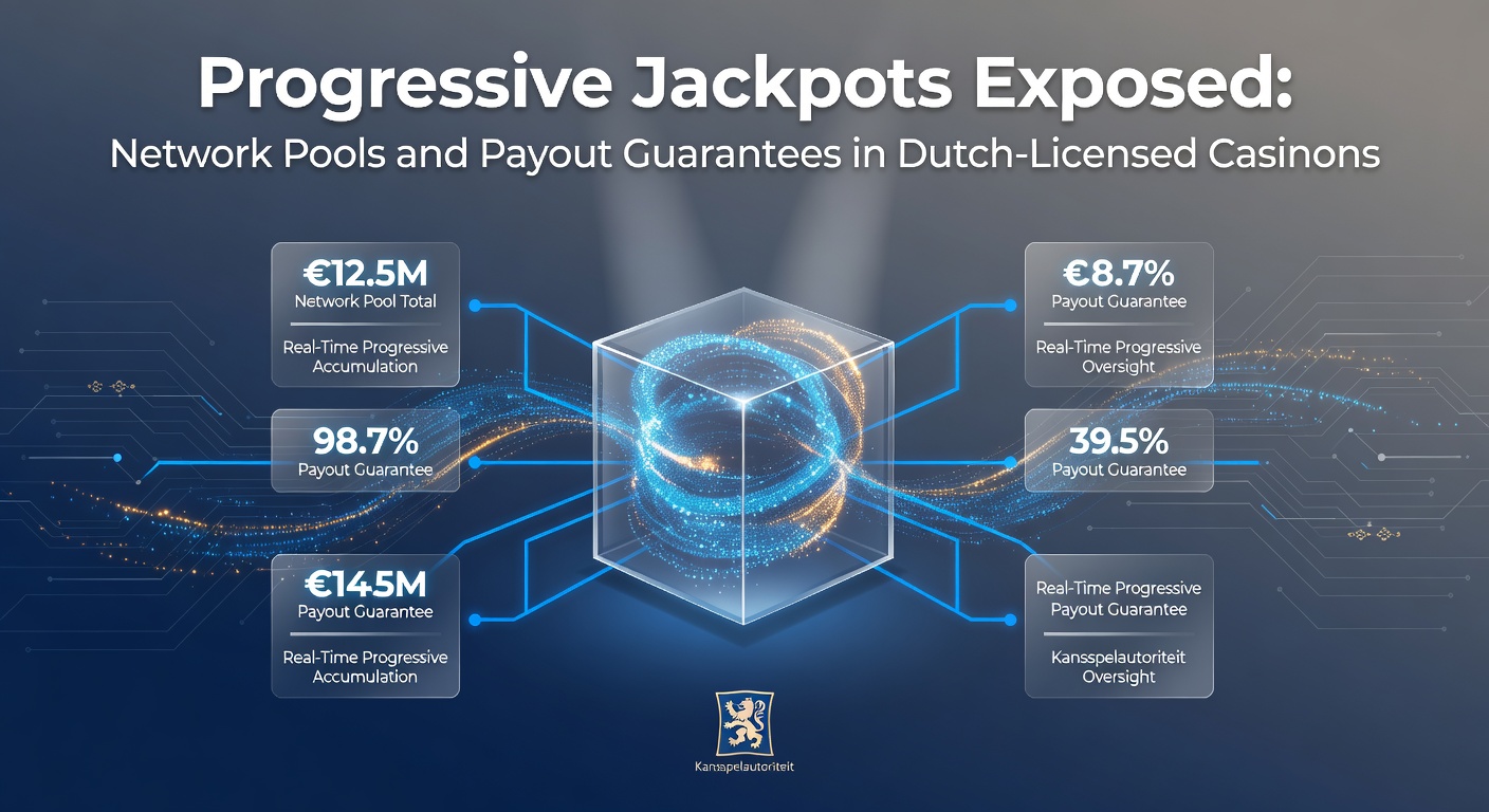Grafiek van een groeiende progressive jackpot meter in een Nederlands online casino, met netwerkpools die bijdragen aan enorme prijzen