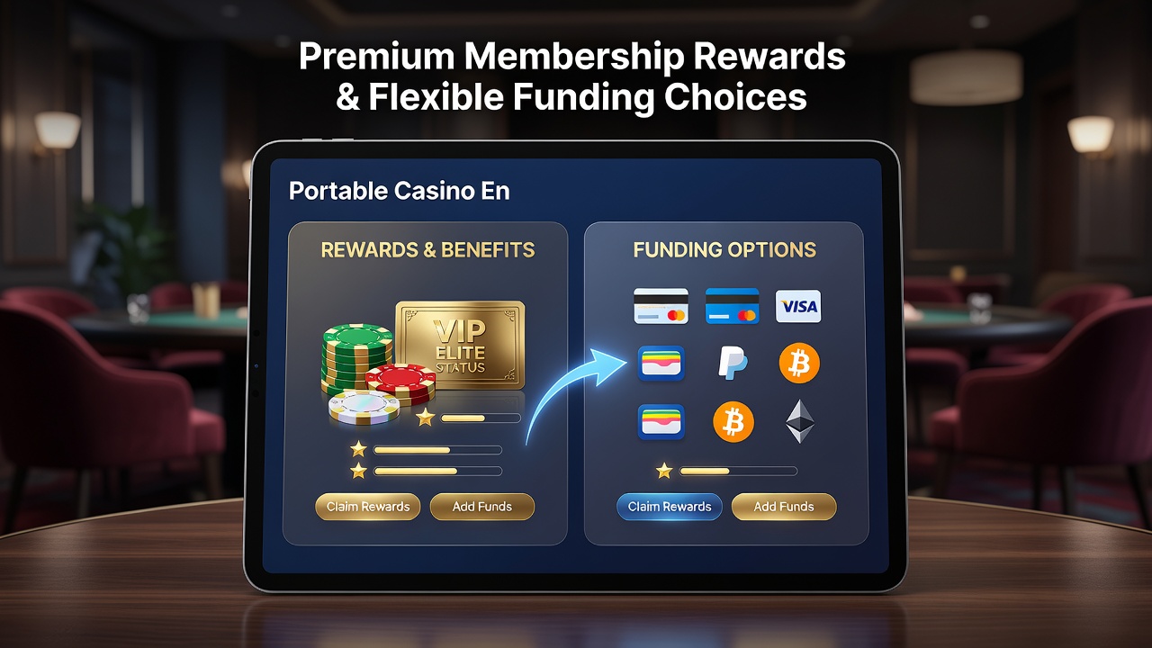 Detailopname van een mobiele app met VIP-dashboard en betaalopties zoals iDEAL en e-wallets