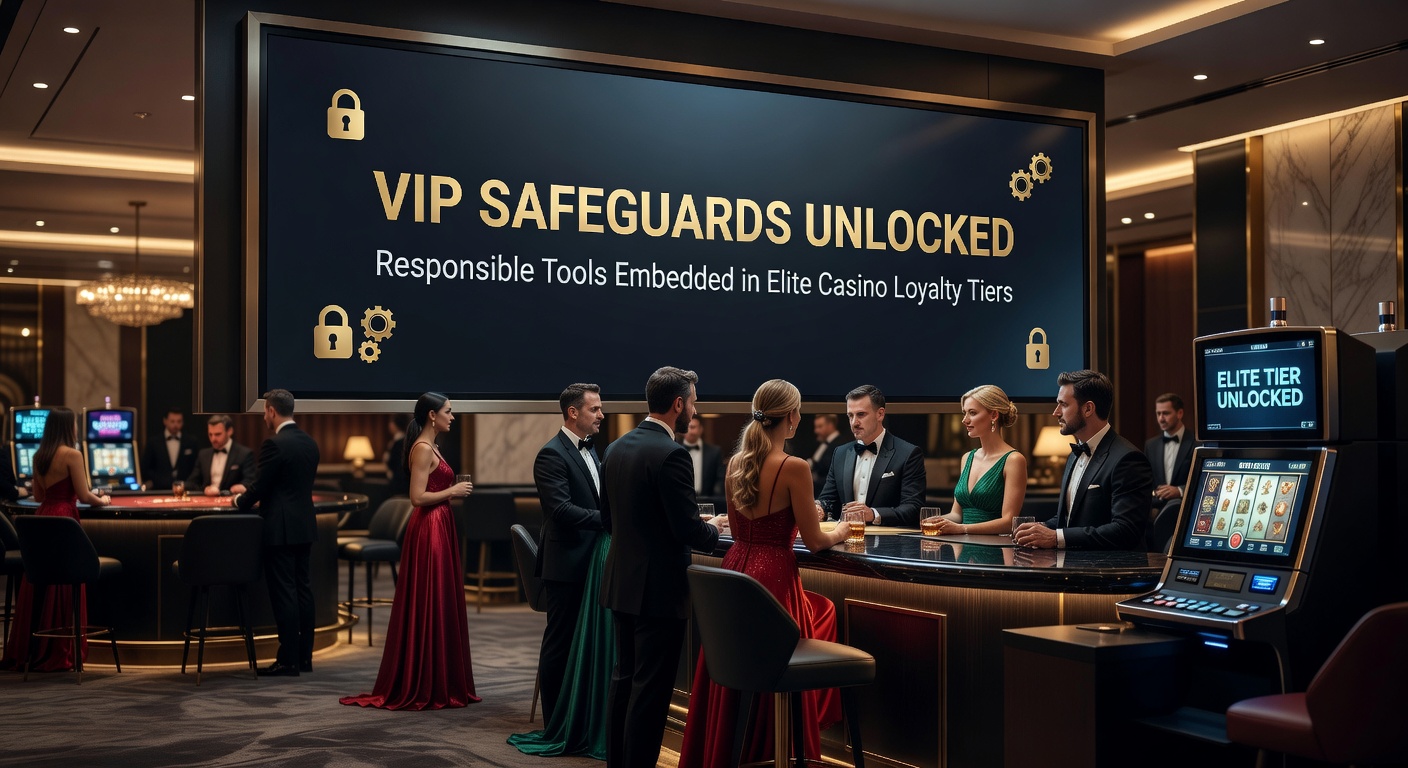 Grafische weergave van een VIP-lid die een loyaliteitskaart scant bij een casino, met iconen voor beschermingshulpmiddelen zoals limieten en ondersteuning